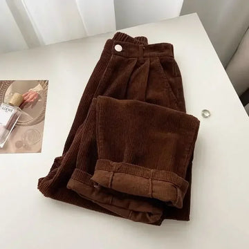 Vintage High Waist Corduroy Pants Women Spring Fall Straight Causal Full Length Trousers Korean Fashion Baggy All Match Pant New